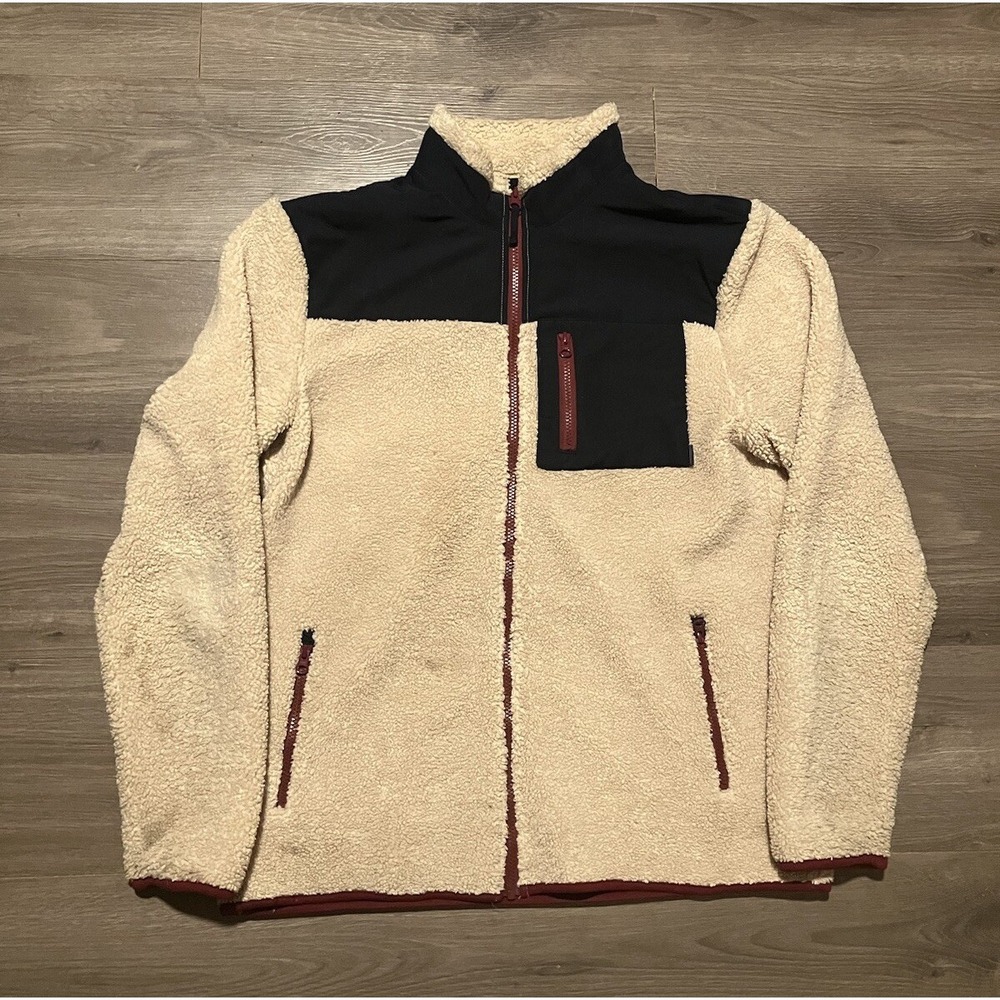 Marine Layer Sherpa Jacket Whistler High Pile Fleece Full Zip Men's Large Beige